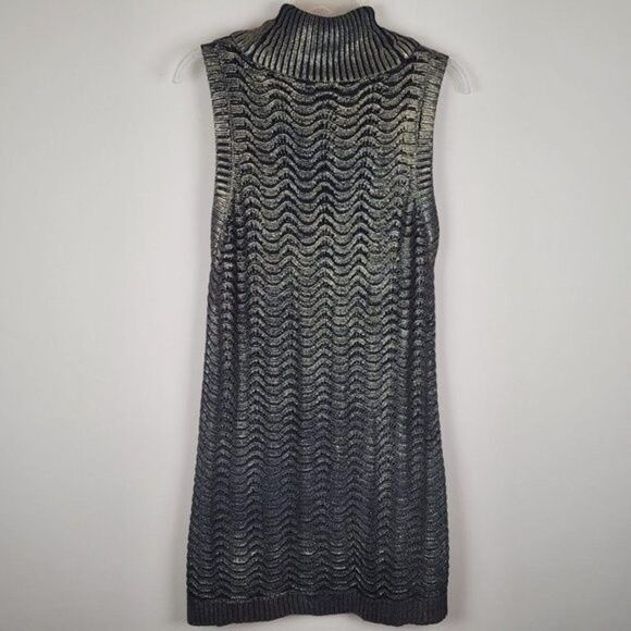 Gianni Bini Shimmery Gold Cowl Neck Knit Tunic Dress Sleeveless Size L - Picture 2 of 7